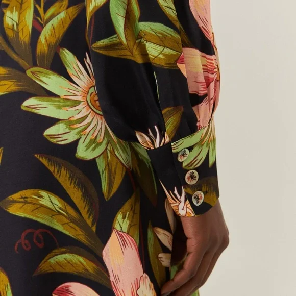 Farm Rio Black Surreal Flowers High Neck Midi Dress - Picture 4 of 8